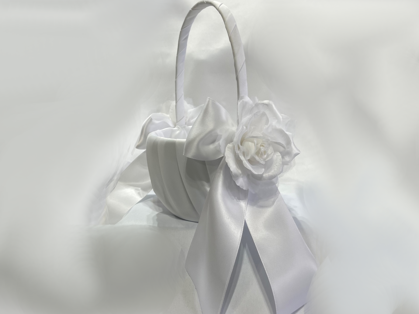 White Satin Flower Girl Basket